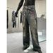 Streetwear Digital Print Jeans – Loose Straight-Leg High Waist Denim Pants With Candy Chain Accents_mkmklike.com