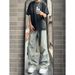 American Washed Workwear Jeans Men's Spliced Pleated Straight Wide Leg Trendy High Street Ruff Handsome Long Pants_mkmklike.com