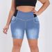 Women's Plus Size Stretch Denim Shorts With Elastic Waist - High-Rise Straight Leg Mid-Length Casual Capri Jeans For Work & Daily Wear_mkmklike.com