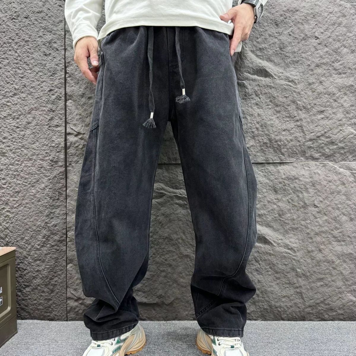 Men's High Street Wide Leg Curved Jeans Trendy Washed Retro Style American Brand New Straight Loose Fit 13_mkmklike.com