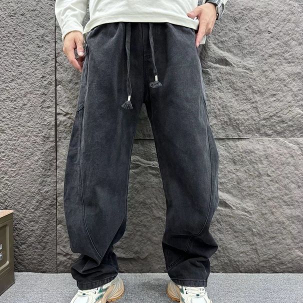 Men's High Street Wide Leg Curved Jeans Trendy Washed Retro Style American Brand New Straight Loose Fit 13_mkmklike.com