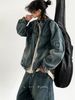 Spring And Autumn Japanese Vintage Embroidery Washed Denim Jacket Boys And Girls BF Style Loose Blue Tooling Jacket Top_mkmklike.com
