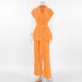 Women's Clothing Versatile vitality orange cotton and linen commuting street style sleeveless lace-up vest wide-leg pants suit_mkmklike.com