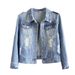 Chicco Women's Slim Fit Korean Style Trendy Versatile Solid Color Long Sleeve Short Jacket Spring Autumn Denim Top Distressed_mkmklike.com
