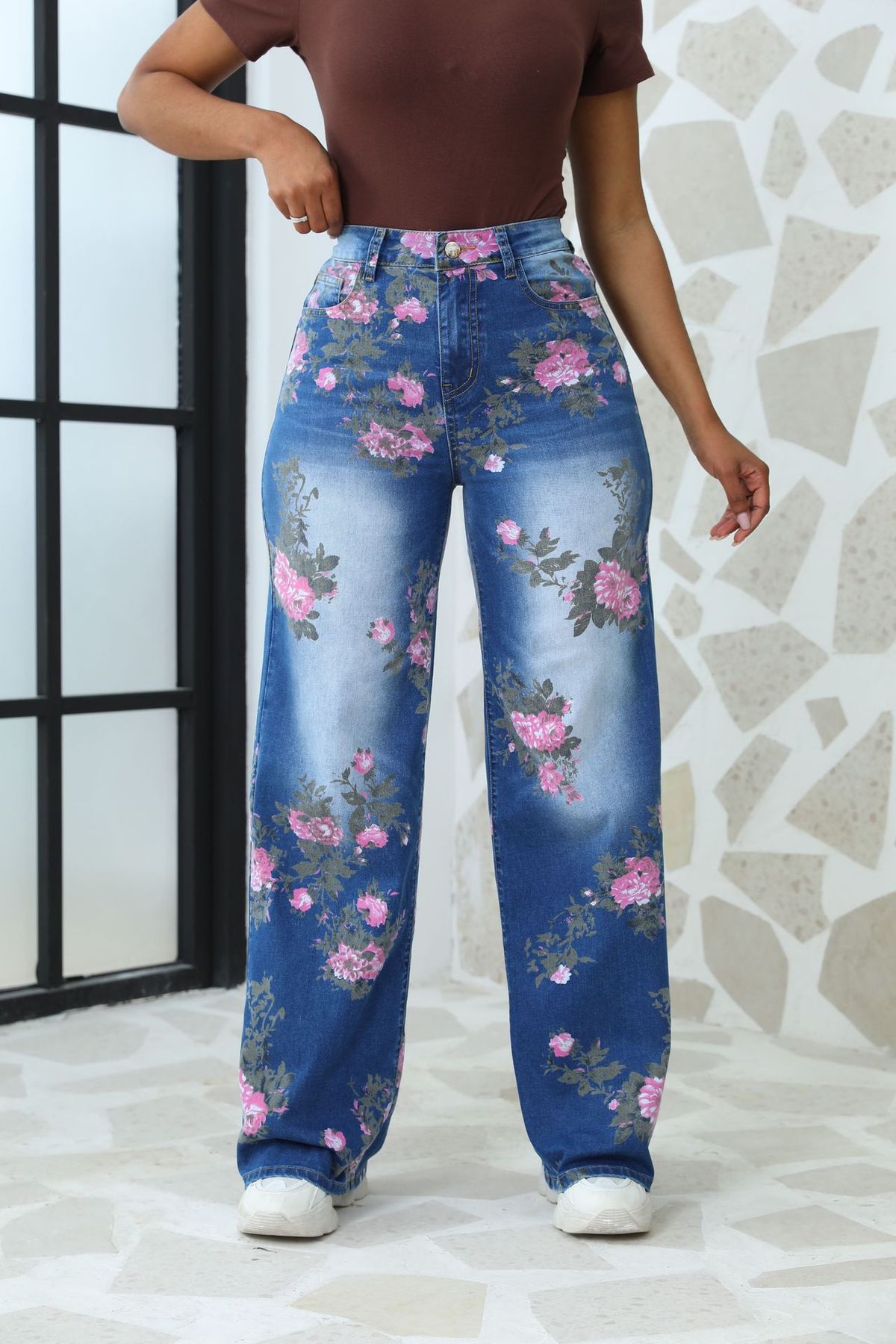 Women's Clothing Women's Trendy Plus Size Wide Leg Pants Autumn Printed Jeans Long Sleeve For Formal & Casual_mkmklike.com