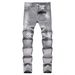 Men's Distressed Grey Straight Leg Jeans – Vintage Washed Denim Pants With Handmade Rips For Urban Street Style_mkmklike.com