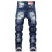 Men's Slim Fit Stretch Denim Jeans With Artistic Ripped Details & Zip Accents, Modern Tapered Leg For Trendy Urban Style_mkmklike.com