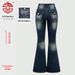 European American Cross-border Hot-selling Women's Clothing: Slim-fit, Slightly Flared Jeans With Back Pocket Embroidery_mkmklike.com