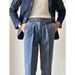 Men's Business Naples Denim Gurga Drape Straight Hem Trousers Very Italian Style_mkmklike.com