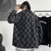 Men's Clothing Checkerboard Denim Jacket Trendy Loose Handsome Street Casual Workwear Tops_mkmklike.com
