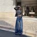 Women's High-Waisted Slimming Wide Leg Jeans Retro Pleated Design Floor-Length Blue Denim Autumn/Winter Fashion_mkmklike.com