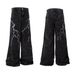 Men's Vintage Lightning Bolt Jeans – Oversized Streetwear With Embroidery & Anti-Fit Silhouette (S-3XL, Black, Distressed Denim)_mkmklike.com