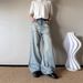 Vintage Light Blue Distressed Flared Jeans For Men - High Waist Wide Leg Denim Pants With Whisker Wash & Comfort Fit_mkmklike.com