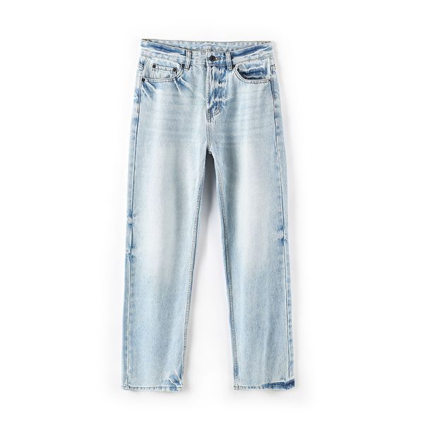 Vintage Washed Denim Jeans For Men - Relaxed Fit, Heavy Duty Cotton, Classic Straight Leg, Light Blue, S-Xxl_mkmklike.com