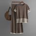 Women's Clothing contrast striped split short sleeved sweater + high waisted slim wide leg pants trousers fashionable casual two piece suit_mkmklike.com