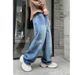 Men's American Streetwear Loose Fit Jeans - Trendy Straight Leg With Elastic Waist & Drawstring (M-3XL, Bluish/White Ash)_mkmklike.com