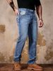 European Men's Slim Fit Jeans Stretch Sky Blue Embroidered Straight Leg Casual Trousers mid Waist Long Jeans for Men_mkmklike.com