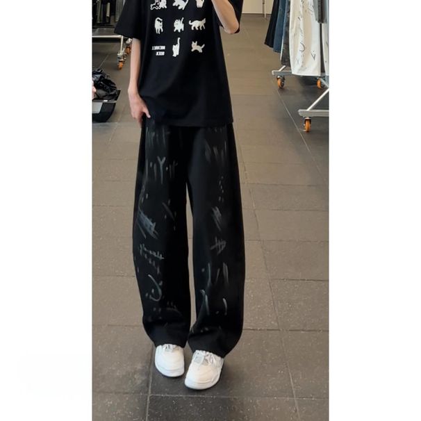 Men's White Graffiti Jeans Straight Leg Loose Fit Wide Leg American High Street Style Trendy And Unique Design_mkmklike.com