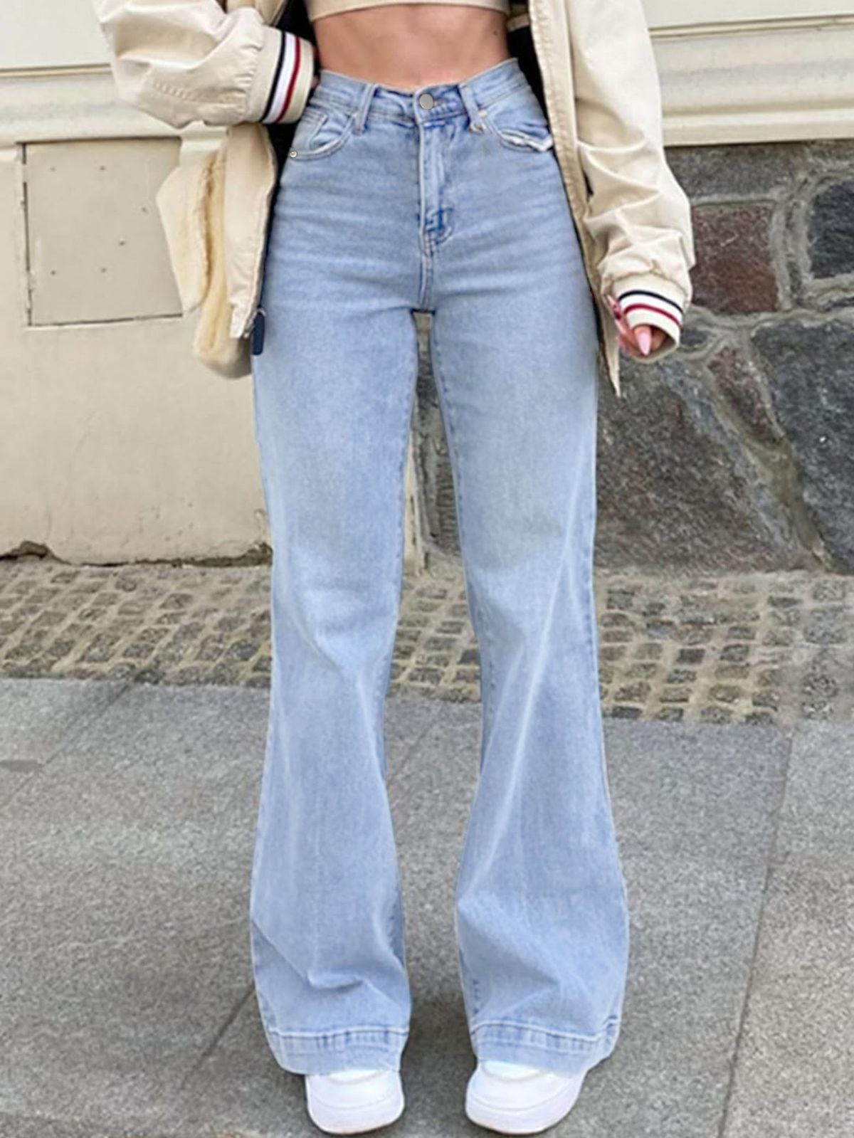 Light Blue Straight Leg Jeans For Women – Slim Fit Wide Leg Summer Pants, Flattering & Height-Extending Petite Styling_mkmklike.com