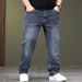 150Kg Large Size Men's Four-season Printed Washed Straight Jeans Men's Simple Business Jeans Men's Jea_mkmklike.com