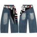American Style Butt Curtain Tie Jeans For Men And Women, Autumn High Street Hip Hop Scimitar Pants, Trendy Loose_mkmklike.com