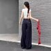 Plus Size Fashion Low Waist Classic Dark Blue Wide Leg Jeans For Women Autumn Hip Covering Loose Lazy Floor-Length_mkmklike.com