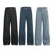 Unique Design Reverse-Wear Pocket Denim Men's Vibe Trendy Brand Split Patchwork Wide-Leg Straight Pants_mkmklike.com
