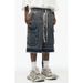 Men's Clothing High Street Zipper Raw Edge Side Pocket Work Shorts Washed Distressed Ribbon Loose Denim Shorts Men_mkmklike.com