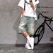 Men's Retro High Waist Denim Shorts Embroidered Distressed Straight Leg Loose Fit Casual Summer Trendy Five-Point Pants_mkmklike.com