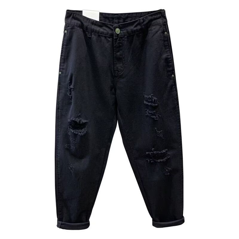 Men's American Street Style Washed Distressed Ripped Jeans Spring Autumn Straight Loose Fit High Street Vibe Long Pants_mkmklike.com