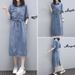 2025 Spring/Summer New Mid Length With Knee And Waist Cinching For Slimming Effect, Women's Casual Denim Dress Trend_mkmklike.com