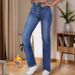 Women's Fleece-Lined Winter Jeans – High-Waisted Stretch Denim With Cozy Inner Fluff, Zip & Button Closure | Relaxed Fit, Blue Wash | S-XL_mkmklike.com