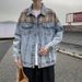 Men's Distressed Denim Jacket With Patchwork Design, Loose Fit, Vintage Style, Casual Outerwear For Spring & Autumn_mkmklike.com