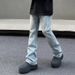 Men's Washed Ice Blue Straight Leg Jeans - High Street Vibe Casual Denim Pants With Slight Flare (S-3xl)_mkmklike.com