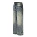 Washed And Distressed White Denim Straight Punk Street Style Men's Dad Handmade Frayed Vintage Loose Long Pants_mkmklike.com