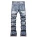 Men's Heavy Duty Rhinestone Jeans High Waist Slim Fit Floor Length Long Pants Versatile Slight Flare Spring Autumn_mkmklike.com