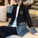 Women's Clothing Petite Women's Korean Style British Denim Blazer Casual Elegant Patchwork Blazer Long Sleeve For Formal & Casual For Women_mkmklike.com