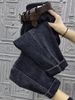 plus Size Fleece Lined Straight Leg Jeans High Waisted Slimming Cropped Dad Style Harem Pants for Women Autumn Winter Casual Fashion_mkmklike.com