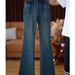 American Style Fleece-Lined High-Waisted Flared Jeans For Women, Autumn And Winter, Pear-Shaped Body, Slim Fit,_mkmklike.com