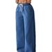 Women's Clothing High-Waisted Wide-Leg Pants Drawstring Elastic Waist Jeans Suitable_mkmklike.com