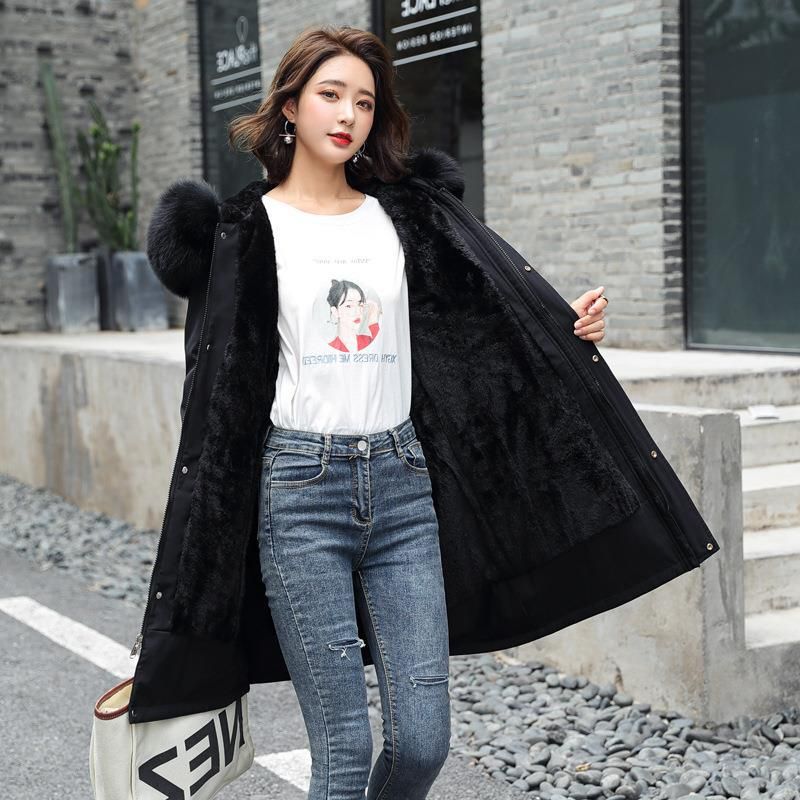 Women's Clothing women's cotton padded coats mid length large fur collar plus velvet cotton padded jackets down cotton padded jackets cotton jackets_mkmklike.com