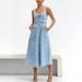 Women's Clothing Denim Suspenders Large Swing High Waist Sleeveless Low Collar Dress Women_mkmklike.com