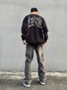 Unisex Retro Patchwork Embroidered Distressed Jeans - Relaxed Straight Fit, Raw Hem Detailing (Blue Wash & Black)_mkmklike.com