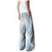 American High Street Vibe Washed Ink Splashed Ripped Jeans For Men Trendy And Fashionable Letter Embroidery Loose Straight Trousers_mkmklike.com