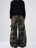 High-End Patchwork Wrinkled Jeans Men's Trendy American High Street Loose Camouflage Green Straight-Leg Cargo Motorcycle_mkmklike.com