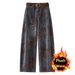 Clair Blue Jacquard Retro Scimitar Jeans For Women 2025 New Autumn Winter Fleece High Waist Loose Wide Leg Harem Pants_mkmklike.com