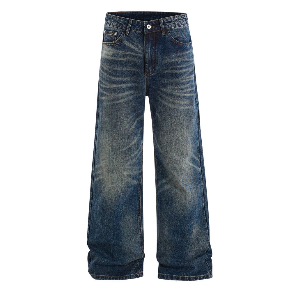 European And American High Street Men's Jeans Men's Style Washed And Whitened Cat Whisker Trendy Brand Loose Versatile New Men's Pants_mkmklike.com