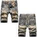 High Street Trendy Summer Five-Point Distressed Retro Fashion Slim Fit Denim Shorts Men's Mid-Length Pants_mkmklike.com