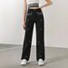 High Waisted Slimming Wide Leg Denim Jeans Rhinestone Embellished Women's Style Spring Autumn Instagram Worthy_mkmklike.com