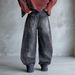 Men's Clothing Men's Trendy Black Washed Graffiti Jeans American Style Loose Fit Straight Leg Curved Blade Design_mkmklike.com